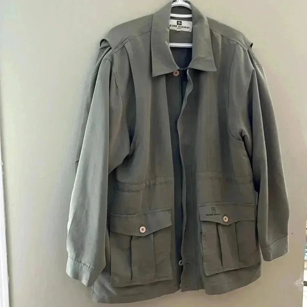 [XL]Vtg Balmain Cotton Blend Green Light Jacket